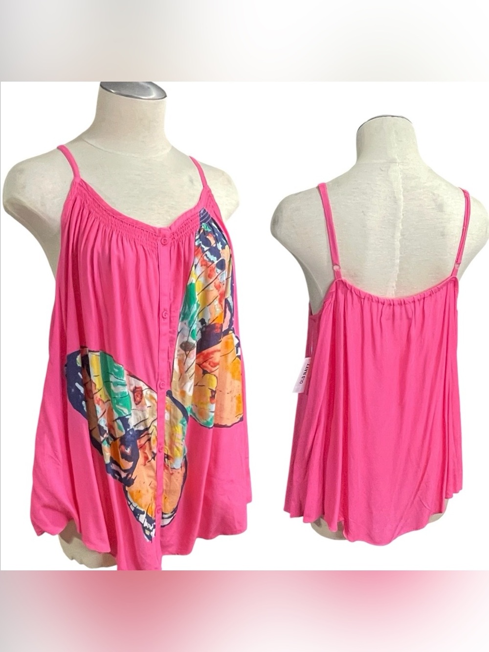 Vintage Old Navy Flowly Strappy Button Down Butterfly Tank Boho Beach Y2K